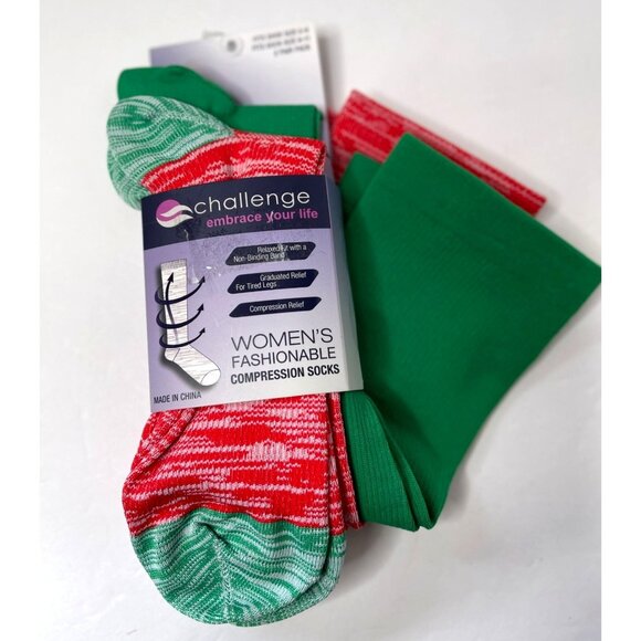 New Compression Knee Hi Socks Women's Fashionable 2 Pack Challenge - Picture 1 of 4